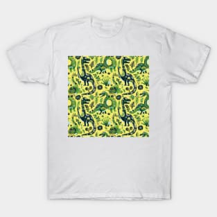 Delightful Dinosaurs in Enchanted Garden Pattern T-Shirt